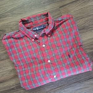 Polo Ralph Lauren Plaid Button Shirt Mens XL‎ Long Sleeve Red Green Christmas